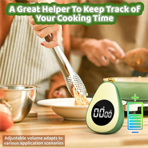 Avocado Digital Countdown Timer, Cute Kitchen Gadget, Adjustable Volume Timer for Cooking and Baking, One-Button Design 1