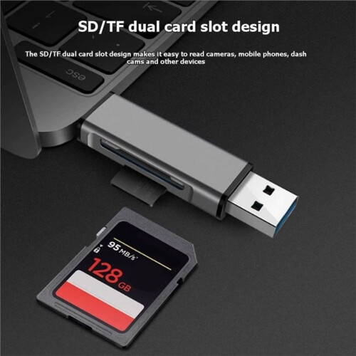 Multi-Functional Dual-Port Type-C/USB 2.0 Card Reader Supporting  TF Memory Cards Plug &  for Phone PC 2