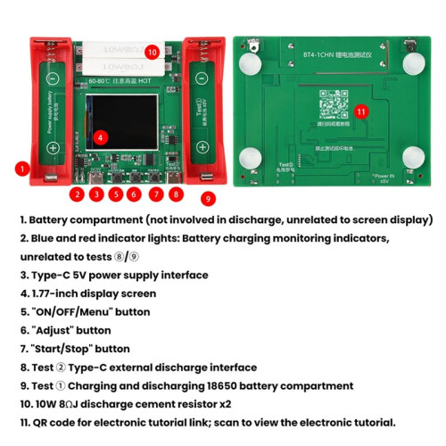 Testador Eletrônico de Carga e Descarga Automática de Bateria de Lítio Ternária 21700 DC5V com 2 Fios 1