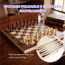 Jeu D'Échecs et de Backgammon Pliable 3 en 1 en Bois 29 X 29 cm