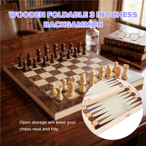 Jeu D'Échecs et de Backgammon Pliable 3 en 1 en Bois 29 X 29 cm