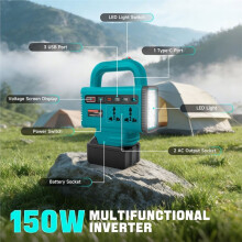 150W Portable Power Inverter for  18V Battery  18V to AC 110V 220V Converter Outdoor Camping Emergency Light