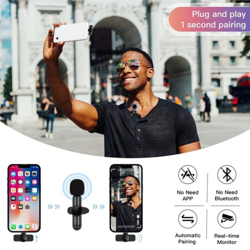 Microfono Lavalier Wireless Professionale A Doppio Microfono da Bavero per Registrazioni Audio e Video con Cellulare e Vlogging. 1