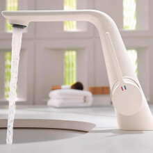 Minimalistinen valkoinen keittiöhana - Bionic Swan -muotoinen mikserihana keraamisella säätöventtiilillä ja galvanoidulla viimeistelyll
