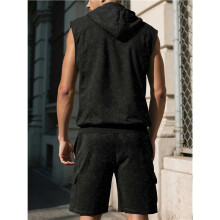 Mannen Trainingspakken 2-Delige Set Casual Mouwloze Hoodie Tanktop en Shorts Gym Sweatsuits Zwart XXL