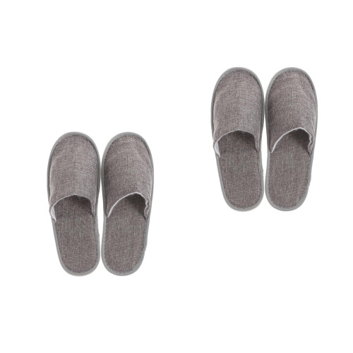 2Pcs Portable Grey Folding Slippers Linen Cotton Slippers