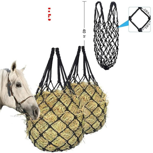 Conjunto de 2 Unidades de Rede de Feno de Poliéster para Alimentação Lenta, com  Capacidade para Pendurar, Ideal para Cavalos (40 Polegadas). 2