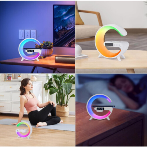 New Wireless Speaker Charger, Atmosphere Light with Wireless Charging Function, Table Lamp, Bedside Lamp with Alarm Clock & Charging Function, Gi_M 1