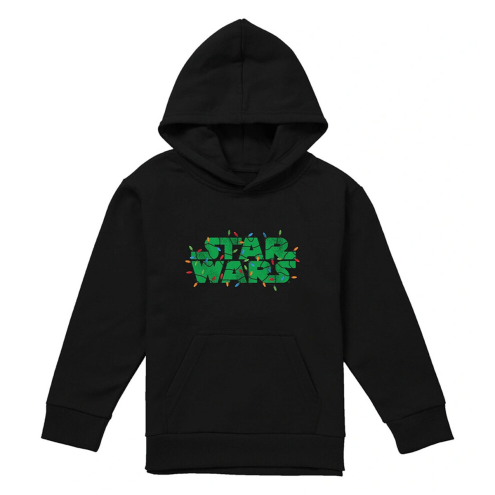 Star Wars (12-13 Years, Black) Childrens/Kids Christmas Lights Logo Hoodie