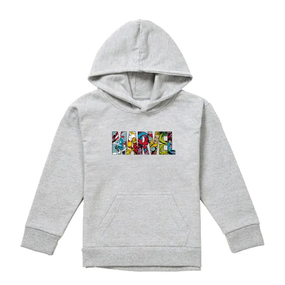 Marvel (9-11 Years, Athletic Heather) Childrens/Kids Characters Logo Hoodie Multicoloured