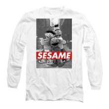 (S, White) Sesame Street Unisex Adult Sesame Long-Sleeved T-Shirt