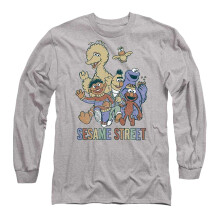 (L, Athletic Heather) Sesame Street Unisex Adult Group Shot Long-Sleeved T-Shirt