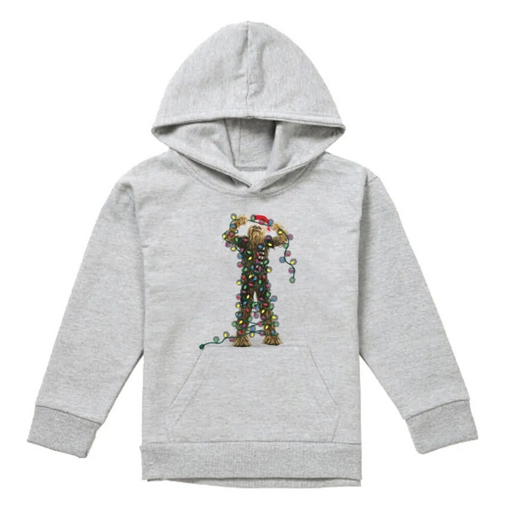 Star Wars (7-8 Years, Athletic Heather) Childrens/Kids Christmas Chewbacca Tangled Lights Heather Hoodie Multicoloured