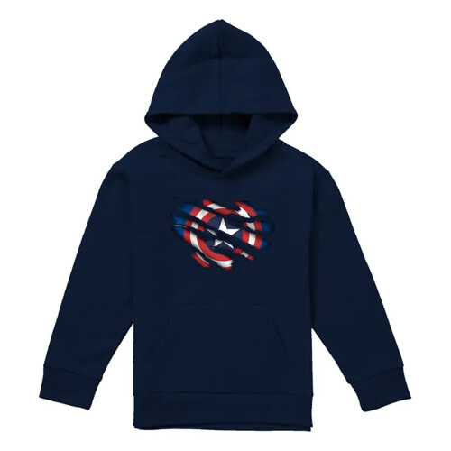 Captain America (7-8 Years, Navy) Captain America Childrens/Kids Torn Pull Over Hoodie