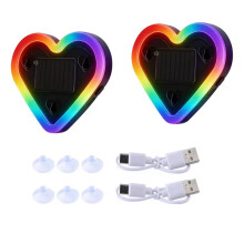 Lot de 2 Lampes D'Ambiance Solaires en Forme de Cœur RGB pour Voiture, avec Néon LED Dynamique et Ventouse pour Vitre