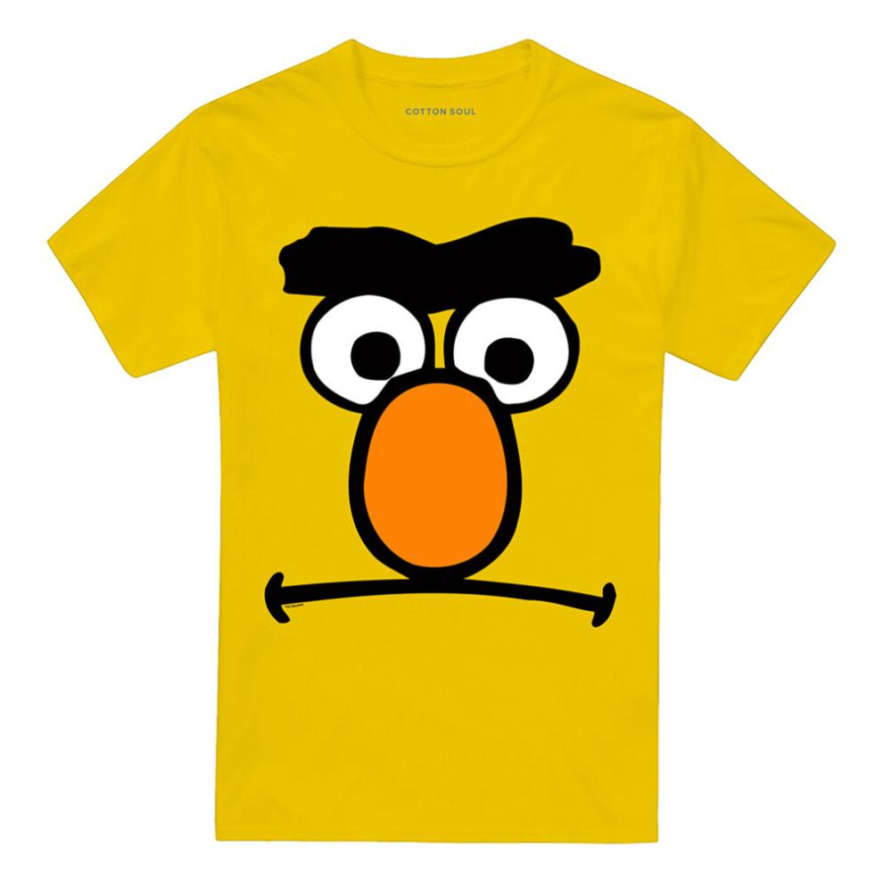 Sesame Street (S, Yellow) Unisex Adult Bert Frown Face T-Shirt