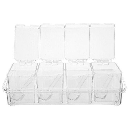 1Ensemble Pot À Épices Cuisine Transparent 4 Compartiments