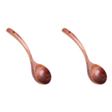 2Pcs Wooden Soup Ladle Eco-Friendly Brown Serving Spoons for Kitchen