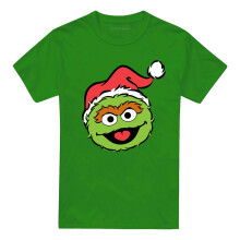 (3XL, Kelly Green) Sesame Street Unisex Adult Oscar The Grouch Santa Hat Christmas T-Shirt