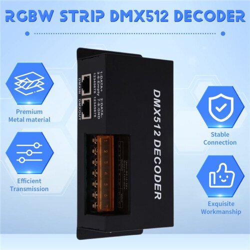 Led RGBW Strip DMX512 Decoder DC12V 24V Input 5A 4 Channel 480W Output Led RGBW Strip PWM DMX512 Slave Controller 1
