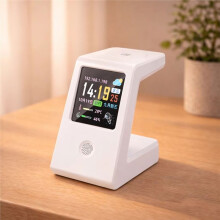WiFi Weather Clock with Wireless Charging,Touch Control Digital Desk Clock, Real  Weather Display,Multi Themes