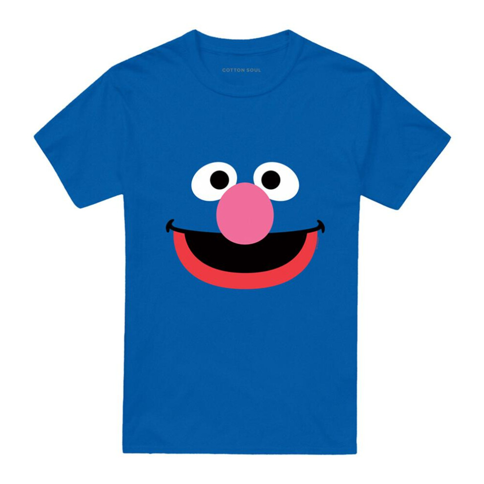Sesame Street (S, Royal ) Unisex Adult Grover Face T-Shirt Blue