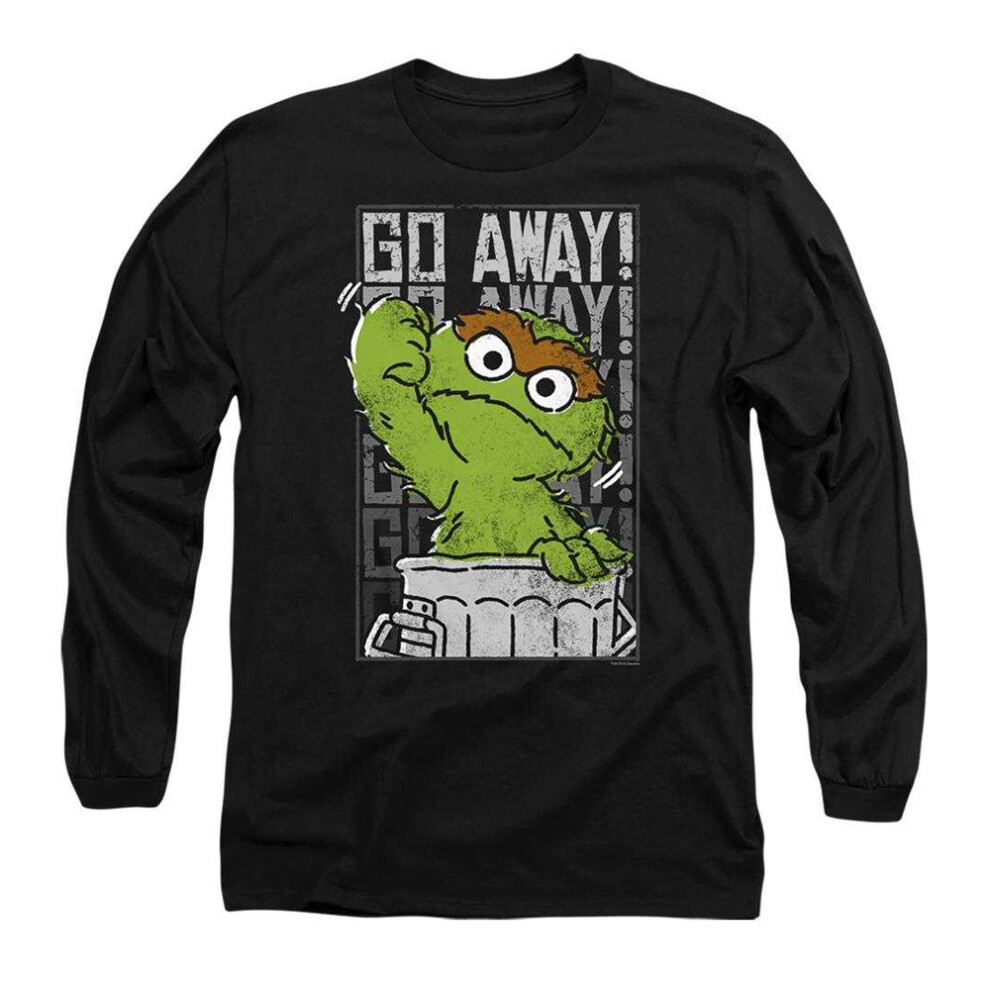 Sesame Street (M, ) Unisex Adult Go Away Long-Sleeved T-Shirt Black