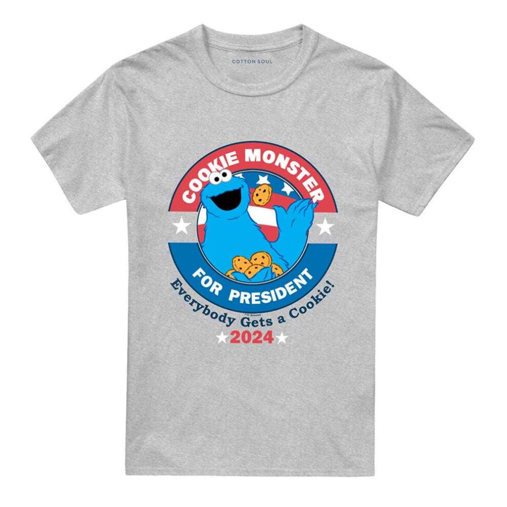 Sesame Street (M, Athletic) Unisex Adult Cookie For President T-Shirt Multicoloured