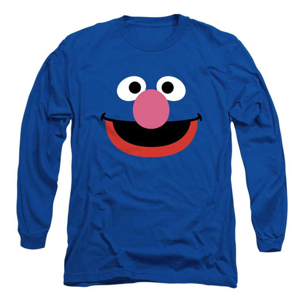 Sesame Street (S, Royal ) Unisex Adult Grover Face Long-Sleeved T-Shirt Blue