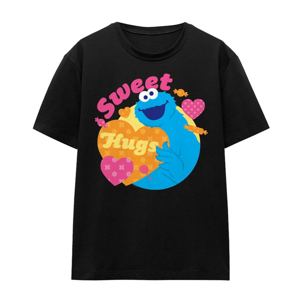 Sesame Street (Xl, Black) Womens/Ladies Sweet Hugs Cookie Monster Valentine's Day T-Shirt