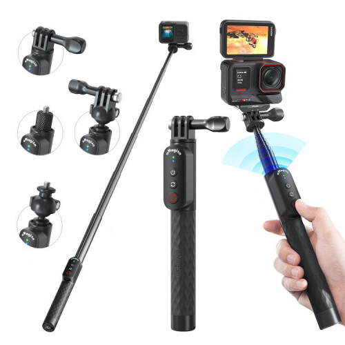 Amai Action Camera/Phone Selfie Stick With Bluetooth 5.1 Compatible Remote Control, 1-Meter Long Extension, Specifications: Three-Claw Model :Cla Sur 1