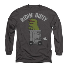 (S, Charcoal) Sesame Street Unisex Adult Ridin Dirty Long-Sleeved T-Shirt