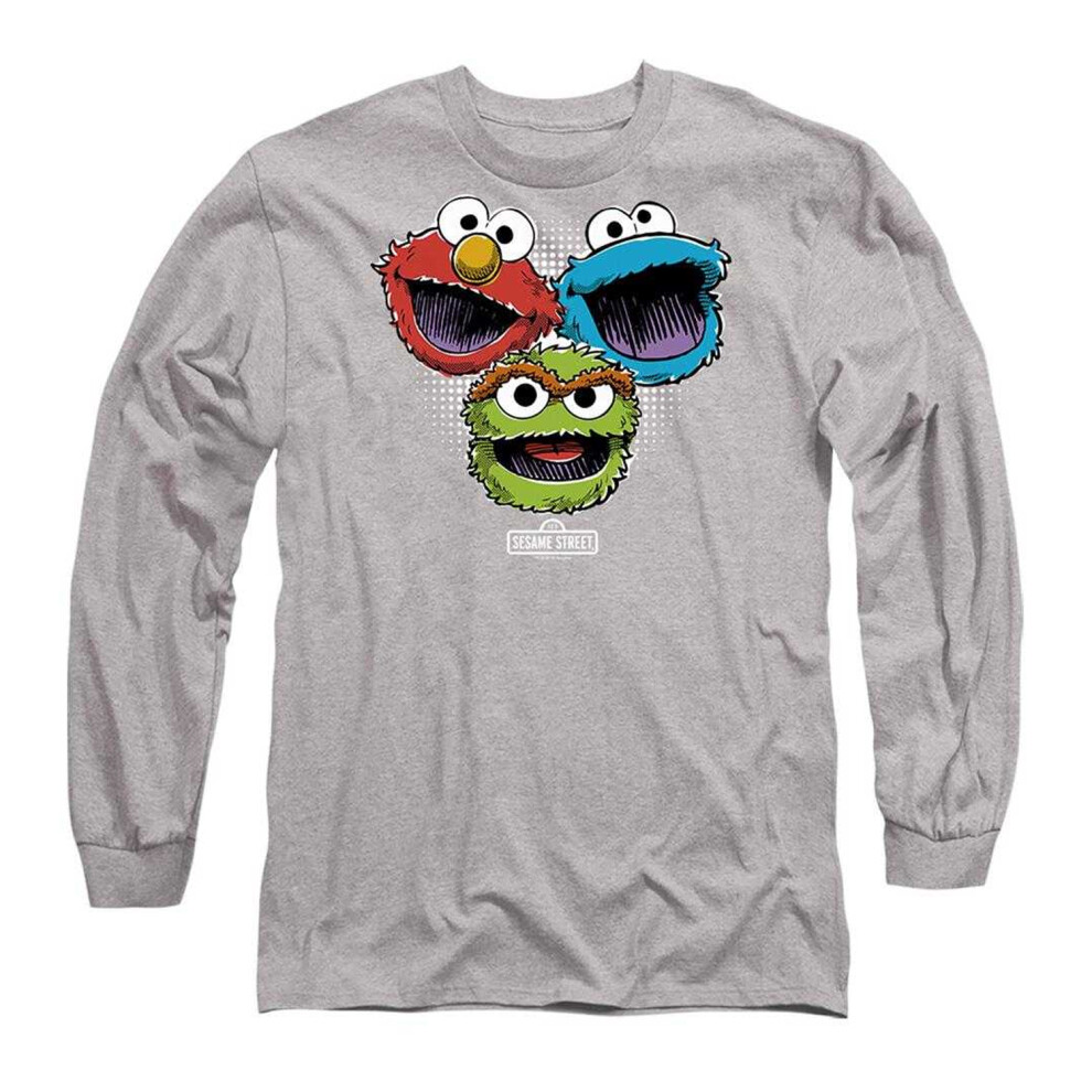 Sesame Street (Xl, Athletic Heather) Unisex Adult Halftone Heads Long-Sleeved T-Shirt Multicoloured