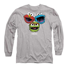 (M, Athletic Heather) Sesame Street Unisex Adult Halftone Heads Long-Sleeved T-Shirt
