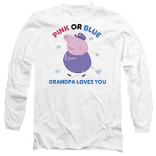 (XL, White) Peppa Pig Unisex Adult Pink Or Blue Grandpa Loves You Long-Sleeved T-Shirt