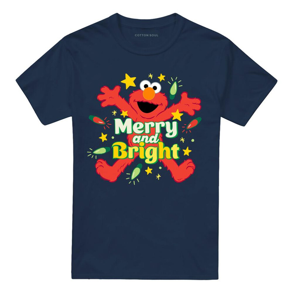 Sesame Street (S, Navy) Unisex Adult Merry And Bright Elmo T-Shirt Blue,Multicoloured
