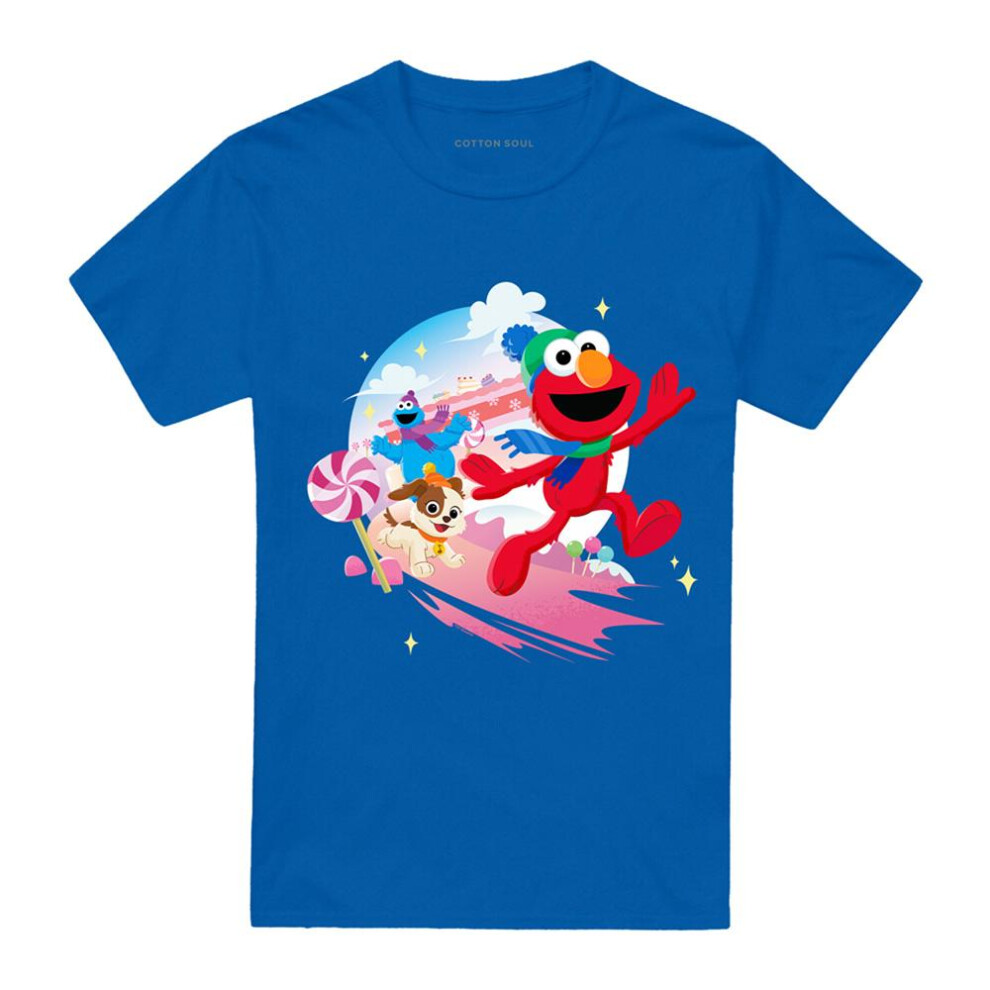 Sesame Street (L, Royal ) Unisex Adult Holiday Cheer Elmo & Tango T-Shirt Blue