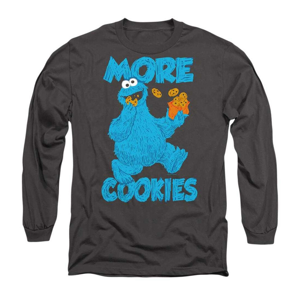 Sesame Street (Xxl, Charcoal) Unisex Adult More Cookies Long-Sleeved T-Shirt Multicoloured