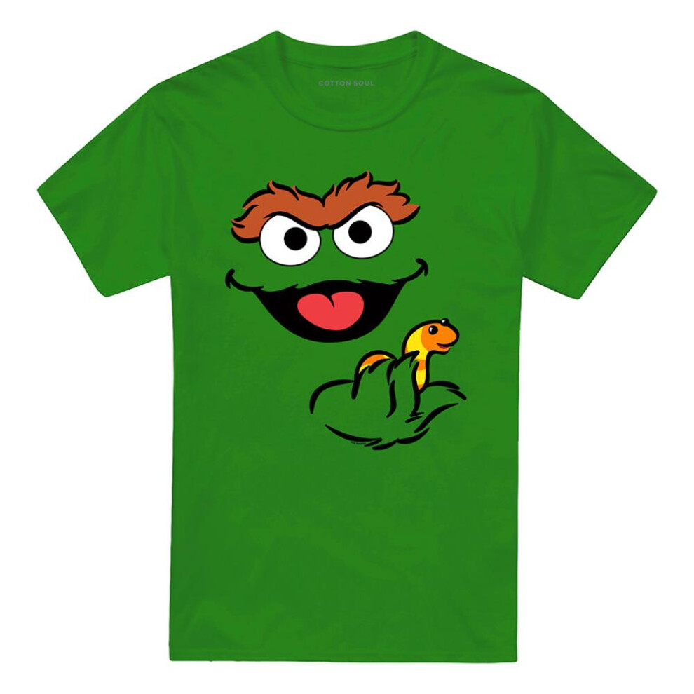 Sesame Street (L, Kelly ) Unisex Adult Holding Slimey Oscar The Grouch T-Shirt Green