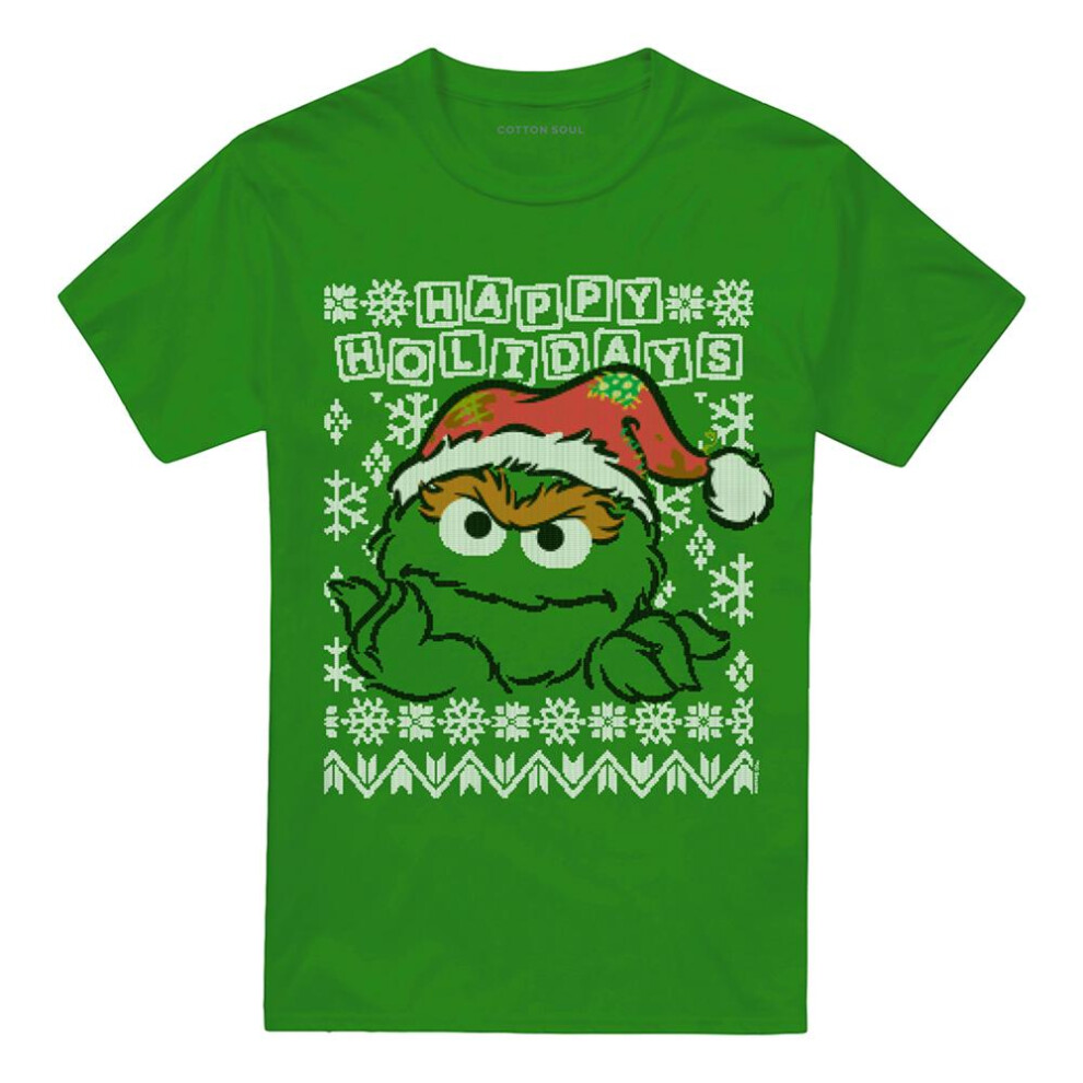 Sesame Street (3Xl, Kelly ) Unisex Adult Ugly Christmas Oscar The Grouch T-Shirt Green
