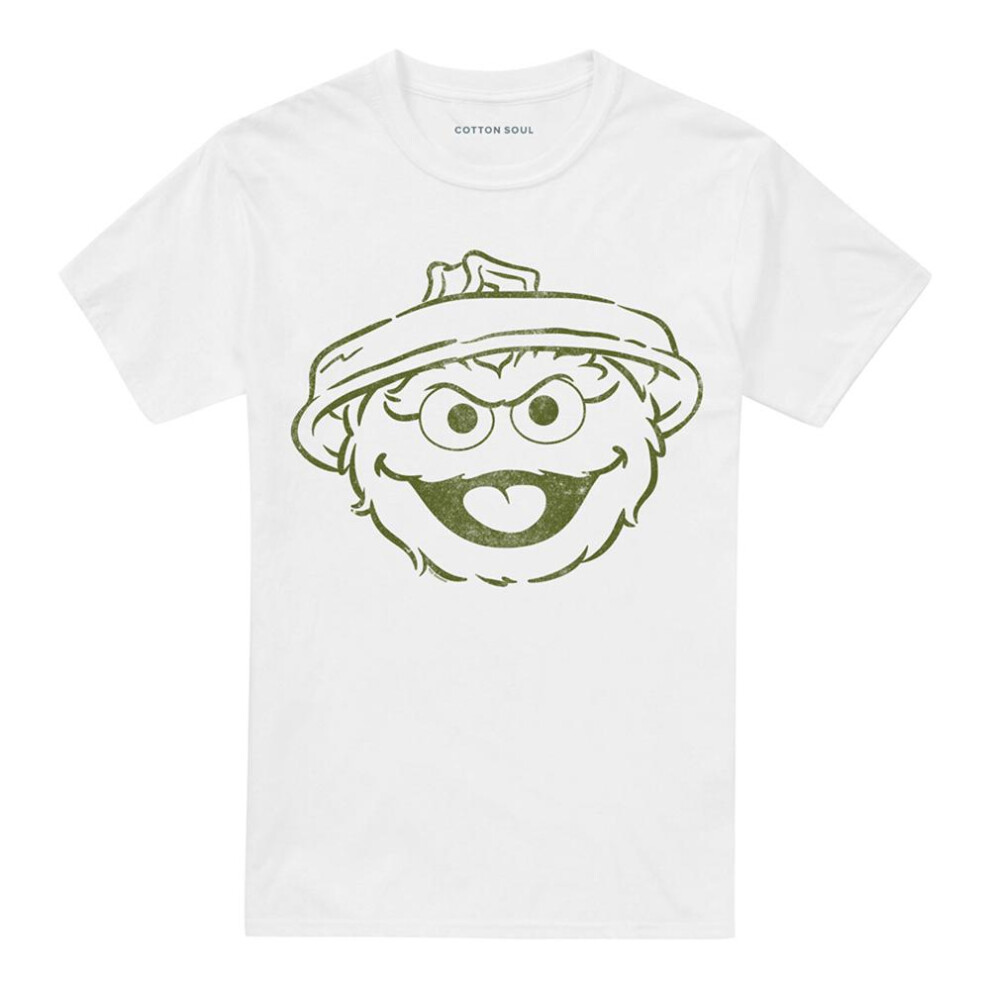 Sesame Street (M, ) Unisex Adult Oscar The Grouch Mono T-Shirt White