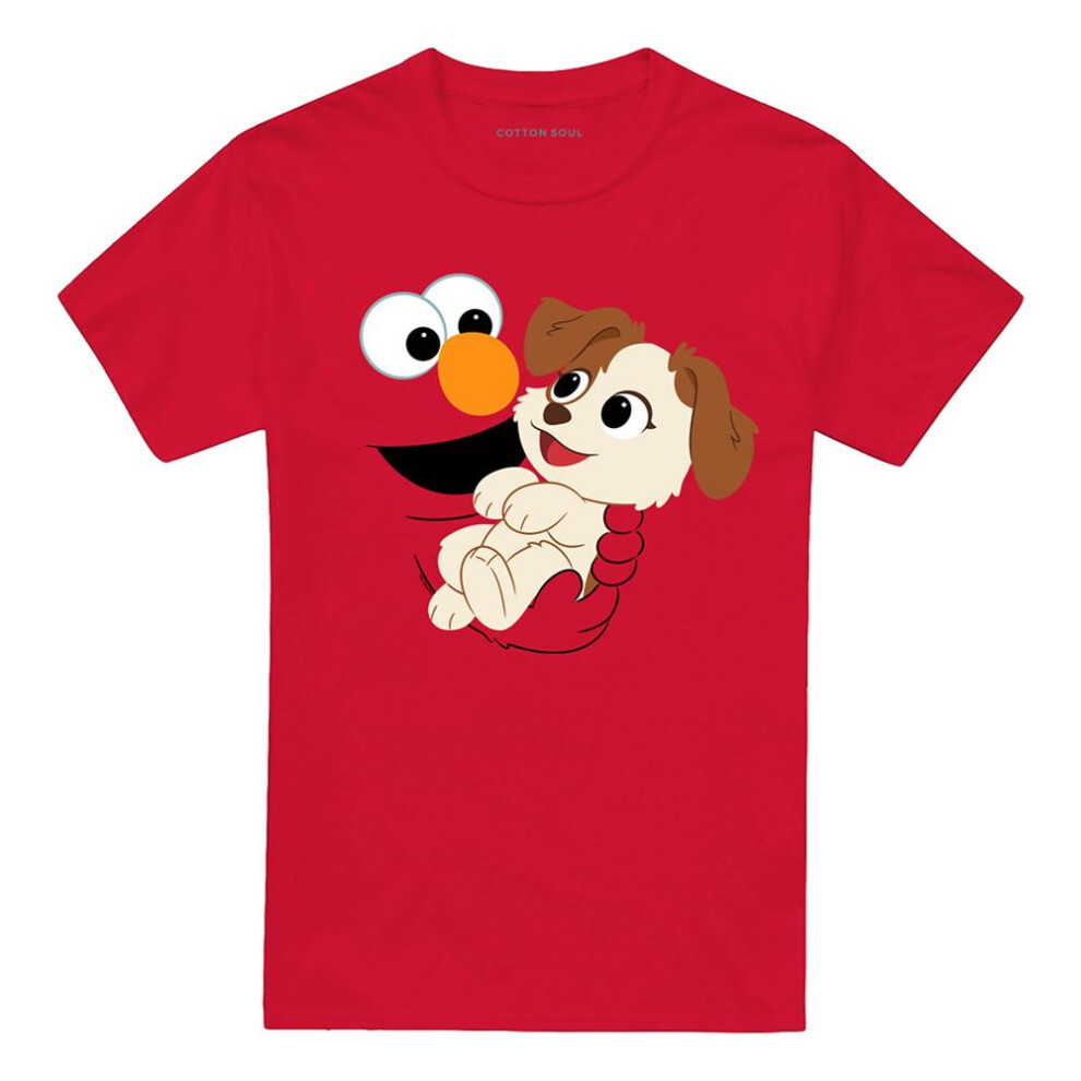 Sesame Street (L, ) Unisex Adult Elmo & Tango Face T-Shirt Red