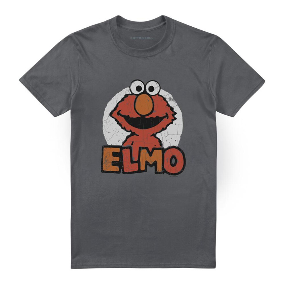 Sesame Street (M, Charcoal) Unisex Adult Elmo Name T-Shirt Multicoloured