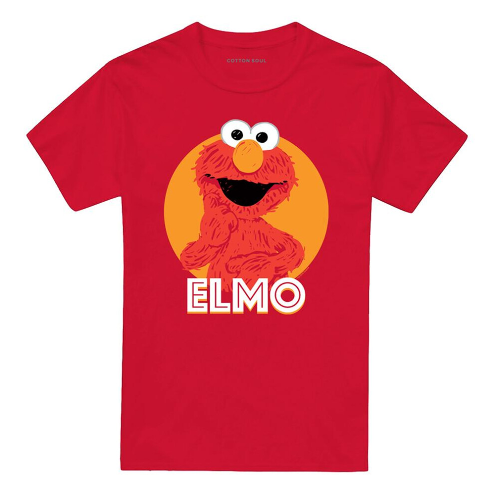 Sesame Street (L, ) Unisex Adult Elmo Scribble T-Shirt Red