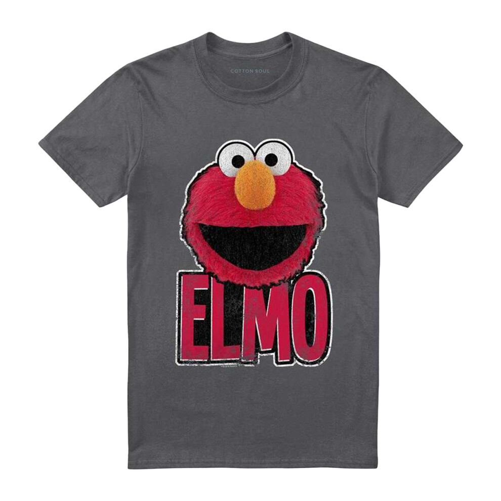 Sesame Street (Xl, Charcoal) Unisex Adult Elmo Smile T-Shirt Multicoloured