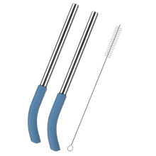 2Pcs Replacement Metal Straws for BlendBOSS, Reusable Stainless Steel Straw with Cleaning Brush