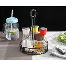 Kitchen Round Wire Condiment Storage Rack, Black Metal Organizer for Restaurant Tables