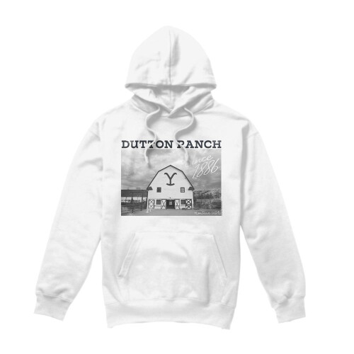 Yellowstone (S, White) Yellowstone Mens Dutton Barn Hoodie