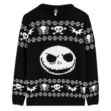 (M, Black/White) Nightmare Before Christmas Unisex Adult Jack Skellington Knitted Jumper
