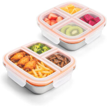 2 Piece 600ml Snackbox with 7 Compartments Stainless Steel, Reusable Lunch Box with Compartments
